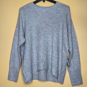 NWT Sam & Jess Women's Crewneck Embellished Pearl Long-Sleeve Sweater